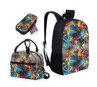Semiouray Colorful Art Splash Print Backpack Shoulder Lunch Bag and Pen Case Bag Set Rainbow Abstract Graffiti Pattern 3 Pcs Travel Laptop Backpack Fit for Gifts for Men & Women