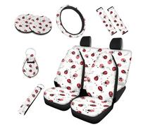 Semiouray Cute Ladybug Spiral Dot 10pcs Car Accessories Set, Red Ladybug Print Car Seat Covers Full Set for Women, Bucket Seat Protectors for Car,SUV&Truck, White