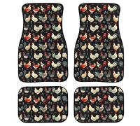 Semiouray Retro Chicken Floral Print Non-Slip Car Mats Set Watercolor Animal Hen Carpet Vehicle Floor Mats Car Decor Accessories Front & 2nd Row Floor Mats for Driver Seat, Black