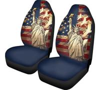 Semiouray Statue of Liberty Car Seat Covers for Front Seat Independence Day American Flag Breathable Bottom Seat Covers of Full Wrapped for Most Cars, SUV, Van