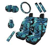 Semiouray Tribal Floral Turtle Print Full Set 10 PCS Ethnic Totem Ocean Animal Pattern Front/Back Seat Covers, Universal Fits for a More Comfortable Driving