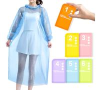 Semjar 6 Pack Disposable Rain Ponchos,Poncho Waterproof adult Men and Women with Sleeves and Drawstring Hood,Rain Poncho Festival Emergency,Outdoor Concert,Camping,Theme Parks and Daily Commutes