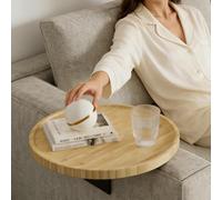 Semjar Bamboo Sofa Arm Tray Table,Adjustable Couch Armchair Tray for Thin & Wide Couches Arms,Round Wooden Sofa Armrest Side Table