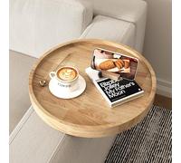 Semjar Natural Wood Sofa Arm Tray Table,Adjustable Couch Armchair Tray for Thin & Wide Couches Arms,Round Wooden Sofa Armrest Side Table