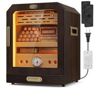 SEMKONT Cigar Humidor, Lighted Control Magnetic Door Desktop Cigar Humidor Cabinet,with Cigar Accessory Drawer and 2 humidifiers 3 Layer Large Capacity Humidor,Hold 100-150 Cigars (Brown)