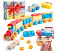 SEMKOTREE Building Blocks Montessori Toys, Fine Motor Skills Wooden Blocks with Poppers Fasteners, Wooden Travel Toys, Construction Sensory 3 4 5 Year Old Girl Boy Gifts