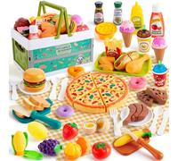 SEMKOTREE Toy Kitchen Accessories, Mud Kitchen Accessories Children's Play Kitchens Role Play Toys, Kids Cooking Set with Play Food Kids Knife Picnic Basket Outdoor Kitchen