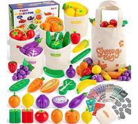 SEMKOTREE Toy Till, 69PCS Play Food Sets for Children Kitchen, Wooden Pretend Play Toy Shop with Fake Money Play Money for Kids UK, Colour Sorting Toys for Toddlers Boys 3 Year Old Girl Toys