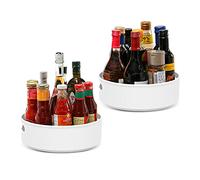 Semlos 2 Packs Lazy Susan Turntable Cupboard Organizers, Multi-Functional Spice Rack for Kitchen Storage, Revolving Condiment Holders, Non-Slip Storage Racks 9", Grey White