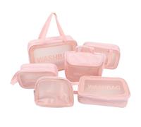 Semme 6 Pcs Frosted Toiletry Bag Set Travel Makeup | 6 piece PVC PU wash bag set translucent matte finish zipper closure hanging handle for travel gym swimming cosmetic