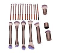 Semme Makeup Brush Set 20 Piece Soft Synthetic Fiber Aluminum (Brown) | Face Application, Aluminum Ferrules, Low Shedding, Home Travel Use, Cosmetic Tools, Gentle Cleansing, 20 Distinct Styles
