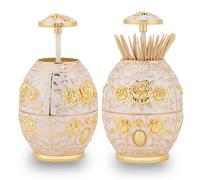 Semme Toothpick Container, Metal Zinc Alloy Automatic Pop-up Toothpick Holder Flower Pattern Hand Press Toothpick Dispenser(Gold)
