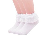 SEMOHOLLI Women Ankle Socks,Pearl Lace Ruffle Frilly Comfortable No-Show Cotton Socks Princess Socks Lace Socks - - One Size