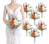 SEMONONIA Bridesmaid Bouquets for Wedding - Set of 6 Artificial Flowers Bouquet for Fall Wedding Decoration Marriage Proposal Party Ceremony Anniversary Dining Table Centerpieces - Burnt Orange