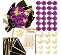 SEMONONIA Glitter Flower Roses Bouquet - 24 Pack DIY Fake Shiny Rose with Stems Eternal Floral for Elegance Wedding Bouquet Anniversary Birthday, Valentine's Day, Mother's Day, Love Gift- Purple