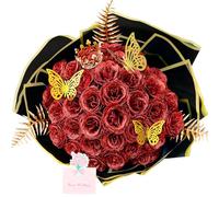 SEMONONIA Glitter Roses Bouquet 24 Pack DIY Fake Glitter Flowers Bouquet, Everlasting Shiny Artificial Red Rose Bouquets for Engagement Wedding Anniversary Birthday Love Gift