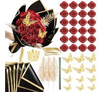 SEMONONIA Glitter Roses Bouquet 24 Pack DIY Fake Glitter Flowers Bouquet, Everlasting Shiny Artificial Red Rose Bouquets for Engagement Wedding Anniversary Birthday Love Gift