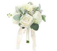SEMONONIA Wedding Bouquets for Bride Bridesmaid 8.5 Inch Ivory White Artificial Roses Flowers Bridal Bouquets for Bride Wedding Marriage Proposal Party Church Decoration