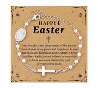 Semoya Catholic Bracelets Gifts for Women Girls, Pearl Rosary Beads Virgin Mary Cross Charm Bracelet Confirmation First Communion Baptism Religious Christian Jewelry Gift, 6+2 inch, Brass, no gemstone