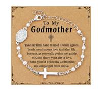 Semoya Catholic Bracelets Gifts for Women Girls, Pearl Rosary Beads Virgin Mary Cross Charm Bracelet Confirmation First Communion Baptism Religious Christian Jewelry Gift, 6+2 inch, Brass, no gemstone