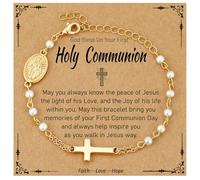 Semoya Catholic Gifts for Women Girls Virgin Mary Beads Rosary with Cross Charm Confirmation First Holy Communion Christening Religious Jewelry Gift for Daughter Sister, 6+2 inch, Brass, No Gemstone