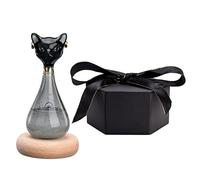 Sempoda Storm Glass Weather Predictor, Barometer Bottle with Wood Base, Crystal Cat Shape Figurine Glass Weather Station Weather Forecaster for Home Office Desktop Decoration Unique Gift, black