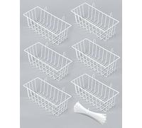 SEMPOMA 6 Pack White Wall Grid Panel Hanging Wire Basket, Wall Baskets with Hooks for Organizing, White Metal Grid Panel Accessories