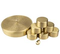 SEMPYIX New Pure Brass Masala Box Set with Spoon Container 90 ML-Food Spice Storage Rack Indian Boxes Dani Dabba -kitchen (8-INCH), Golden-Brass (BRASS SPICES BOX-8 INCH)