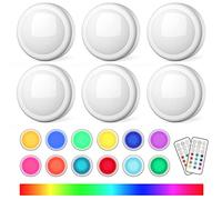 semsmoks Battery Operated LED Push Lights with Wireless Remote, 13 Color RGB - for Closet, Bedroom Wall, Under Kitchen Cabinet, Battery Powered Puck Light. Convenient 3M Stick On, Big Size 6 Pack
