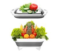 SEMSOIIO Collapsible Cutting Board,Collapsible Sink/Foldable Dish,Foldable Camping Dishes Space Saving - Multifunctional Kitchen Vegetable Washing Basket Silicone Dish Tub for BBQ (1PCS-Grey)