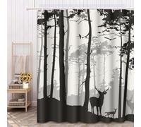 Semtomn Decorative Shower Curtain Silhouette of Pine Forest Family Deer and Birds Brown 72"x78" Waterproof Tree Bathroom Shower Curtain Set with Hooks
