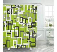 Semtomn Shower Curtain Modern Lime Green Black Gray White 72"x72" Home Decor Waterproof Bath Bathroom Curtains Set with Hooks