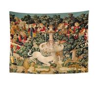 Semtomn Tapestry Artwork Wall Hanging Doodlefly Unicorn Tapestries Medieval Hunt The Found Mythical Creatures 60x80 Inches Home Decor Tapestries Mattress Tablecloth Curtain Print