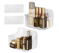 SenaiMy 2 Pack Bathroom Shelf, No Drill Suction Shelf, Shower Organiser, Clear Caddy, Self Adhesive Shelves for Family