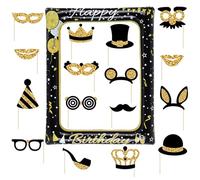 SenaiMy Birthday Photo Booth Frame16 Pcs Inflatable Selfie Frame Birthday Decorations Kit Fun Black Gold Photo Frame Props Accessories for Women Men Party Supplies