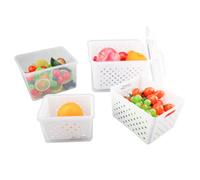 SenaiMy Fresh Food Storage Containers for Fridge Organisers 3 Pack Plastic Storage Box with Lids Airtight and Filter Basket Keep Fresh for Fruit Salad Vegetable, White(4.4L+2.4L+1L)