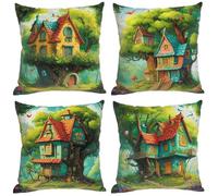 Senbang Outdoor Cushion Covers 14x14 inch Set of 4 35x35cm Garden Summer Cushion Cover Decorative Square Throw Pillow Covers Green Landscape Cushion Cases with Invisible Zipper for Sofa, Couch, Patio