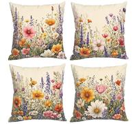 Senbang Set of 4 Velvet Cushion Covers 50x50cm Decorative Square Throw Pillow Covers 20x20 inch Pink Yellow Flowers Couch Pillowcase for Outdoor Home Sofa Living Room Decor Cushion Cover