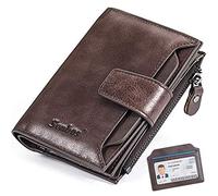 Senbos Men's Wallet Genuine Leather RFID Blocking Bifold Wallet with 18 Credit Card Slots, Soft Cowhide Zip Coin Pocket, Extra Removable ID Card Holder and Gift Box Dark Brown