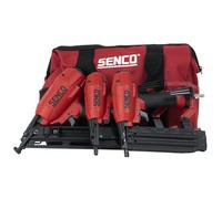 SENCO Pneumatic 4 Piece Finish Kit Includes 3 Air Powered Tools for Finish & Trim Projects: 15 GA Finish Nailer, 18 GA Brad Nailer, 18 GA Stapler, and Storage Bag (10S0001N)