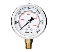 SENCTRL 3000 Psi Glycerin Liquid Filled Hydraulic Pressure Gauge, 2.5" Dial Size, 1/4" NPT Lower Mount, Stainless Steel Case, for Argon Air Co2 Gas Water Oil Pressure Test