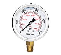 SENCTRL 5000 Psi Glycerin Liquid Filled Hydraulic High Pressure Gauge, 2.5" Dial Size, 1/4" NPT Lower Mount, Stainless Steel Case, for Argon Air Co2 Gas Water Oil Pressure Test