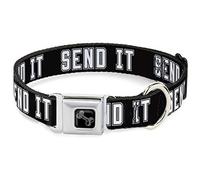 Send It Dog Collar with Belt Buckle Black/White 33 to 45.7 cm 1.5 Inches Wide