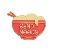 Send Noods Enamel Pin Badge 2.5cm x 2cm Red Gold Noodle Bowl Food Pun Lapel Pin Cute Graphic Design Collectible Metal Badge For Jackets Bags Hats Gifts