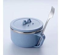 Send Spoon Creative Cute Student Instant Noodle Bowl 304 Stainless Steel Bowl Children Rice Bowl with Lid Handle (Color : Blue)