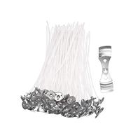 Senda 100pcs Candle wicks, 6 Inches(15cm) Natural Pre Waxed Wicks with 3-Hole Stainless Candle Wick Holder for Candle Making, DIY Candle Crafts