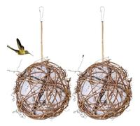 Senda 2 Pack Natural Woven Bird Nesting Material Balls with Hanging Rope, Refillable Hummingbird Nesting Helper, 8cm Diameter