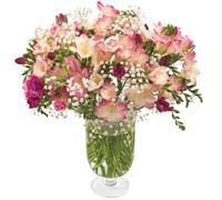 Sendabunch Fresh Freesia Bouquet | 30 Sweetly Scented Stems, Hand-Picked Channel Island Flowers with 8-Day Freshness Guarantee | Pink