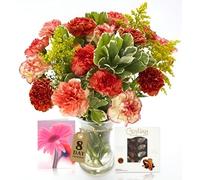 Sendabunch Mixed Carnation Bouquet, 18 Fresh Stems | Luxury Flowers with Solidago, Greenery, Belgian Chocolates & Gift Card