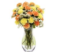 Sendabunch Orange & Lemon Carnation Bouquet, 24 Fresh Stems | Flowers with Gypsophilia & Greenery plus a Gift Message Card